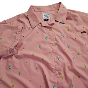 RSVLTS Women's Cut 3XL -‎ Prickeños - Cactus, Cacti, Succulent Pink Button Shirt